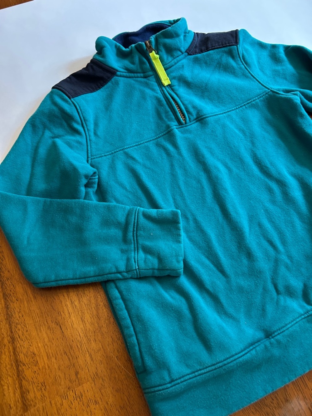 Lands’ End Teal Quarter Zip Sweatshirt Green Blue Boys Size 8 Fleece Pullover - Picture 2 of 8